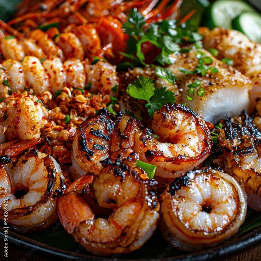 Grilled Shrimp and Fish with Cilantro and Cucumber Grilled Shrimp and Fish with Cilantro and Cucumber