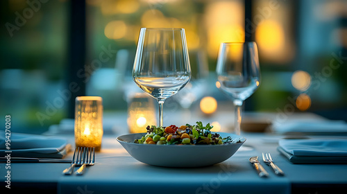 Table setting with salad, w...