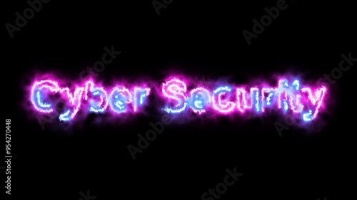 Cyber Security Text animation with fire effeck on black screen , 4K Footage video photo