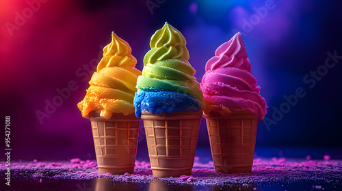 Three colorful ice cream co...