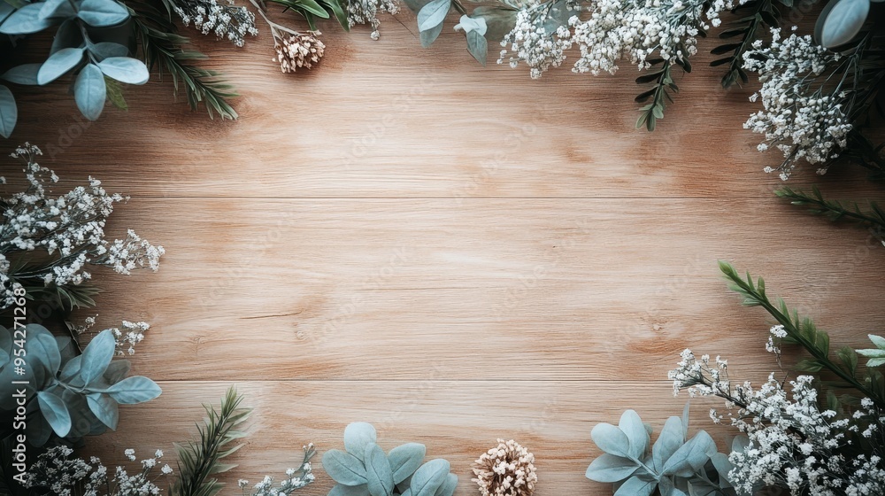 Flat composition from a top-down perspective, with blank space in the middle, light brown color tone, and a light wood background. Minimalist design, suitable for text layout and creative layout. Flat composition from a top-down perspective, with blank space in the middle, light brown color tone, and a light wood background. Minimalist design, suitable for text layout and creative layout.