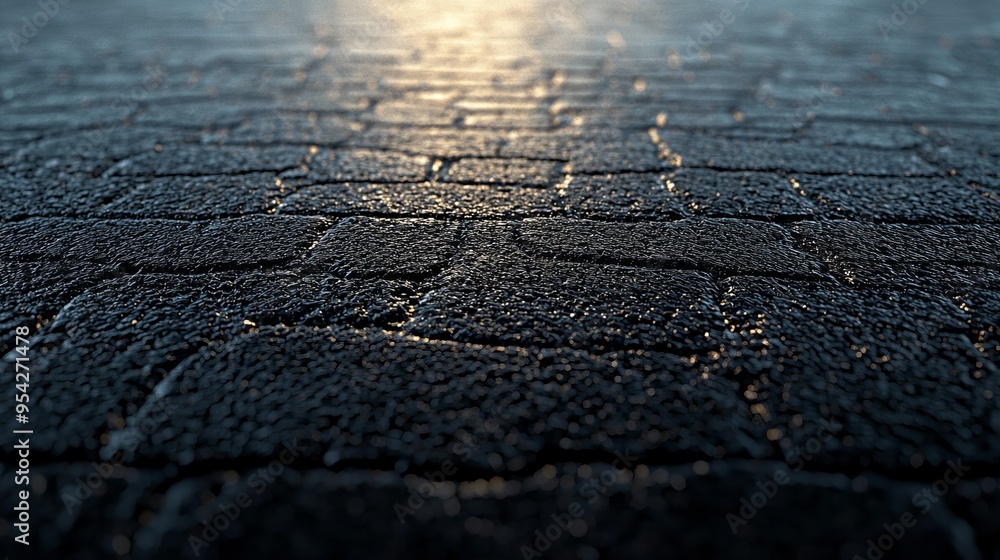 Obraz premium The black road texture captured from a top-down perspective is rich in details, with small cracks and matte surfaces, suitable for video games, 3D modeling, and visual effects applications.