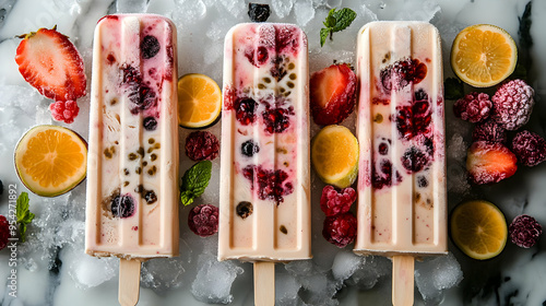 Three fruit popsicles with ...
