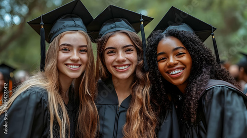 Three smiling female gradua...