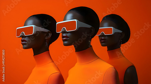 Three stylish black women w...