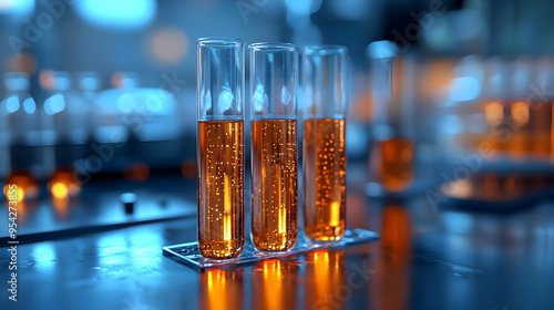Three test tubes with orang...