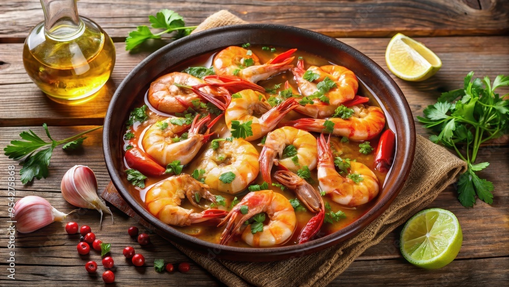 Traditional Spanish dish of Gambas al Ajillo Traditional Spanish dish of Gambas al Ajillo
