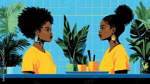 Two Black Women with Afro H...