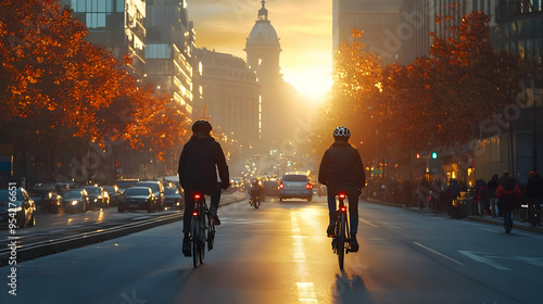 Two cyclists ride bikes dow...
