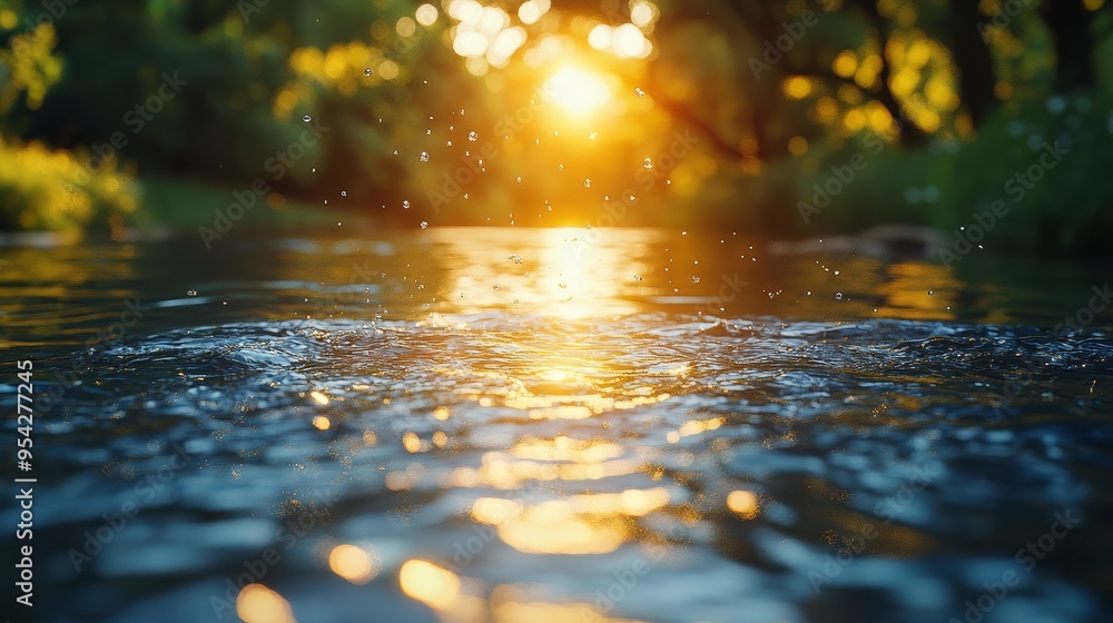 Fototapeta premium Sunset Reflections on Rippling Water