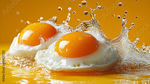 Two fried eggs with yolks i...