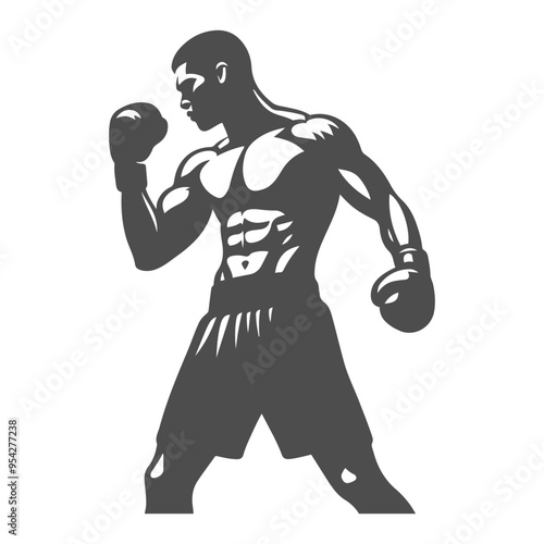 Boxer silhouette. Black Vector Icon on white background.