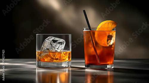 Two glasses of drinks on a ...