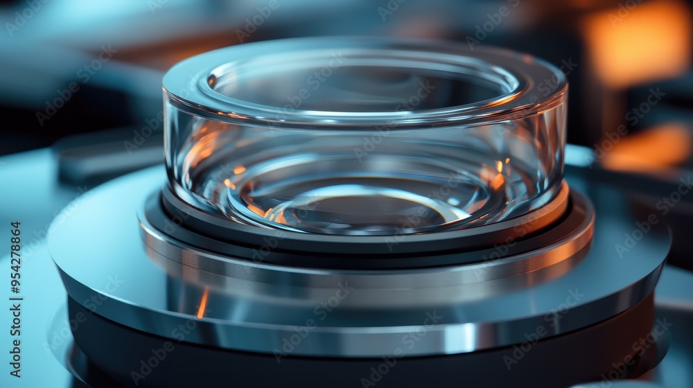 Detailed shot of a laparoscopic camera lens with focus on the glass surface and protective cap, no people Detailed shot of a laparoscopic camera lens with focus on the glass surface and protective cap, no people