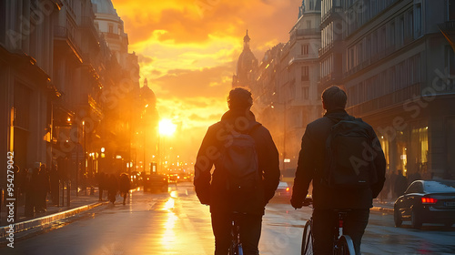 Two men riding bicycles on ...
