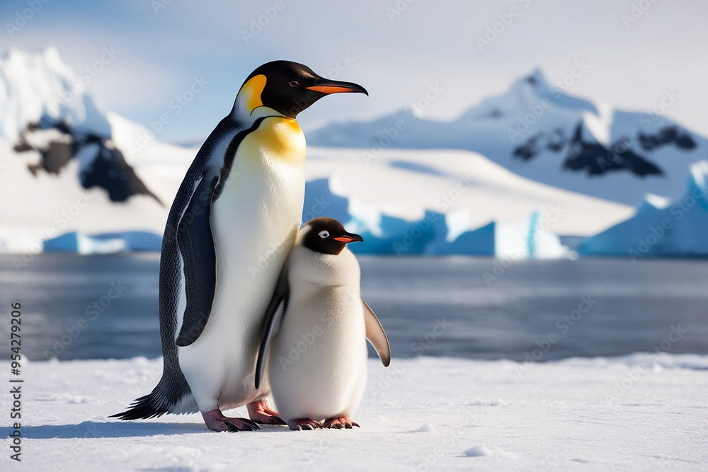 Fototapeta premium An emperor penguin stands proudly on ice rock
