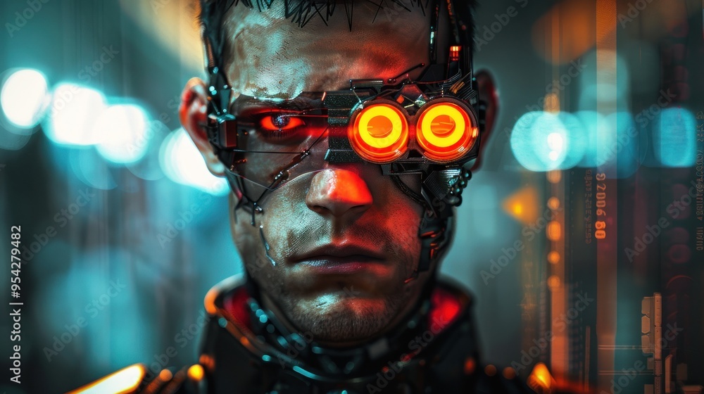 Obraz premium Cyberpunk cyborg ninja man. ai generated image