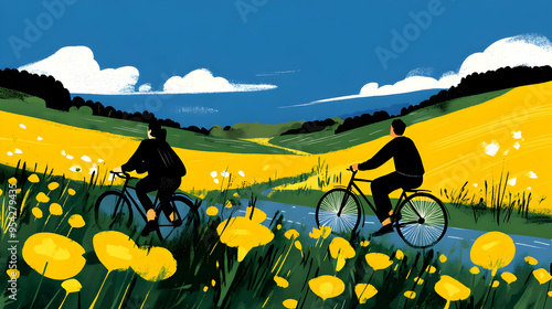 Two people riding bicycles ...