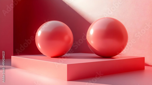 Two red spheres sit on a re...