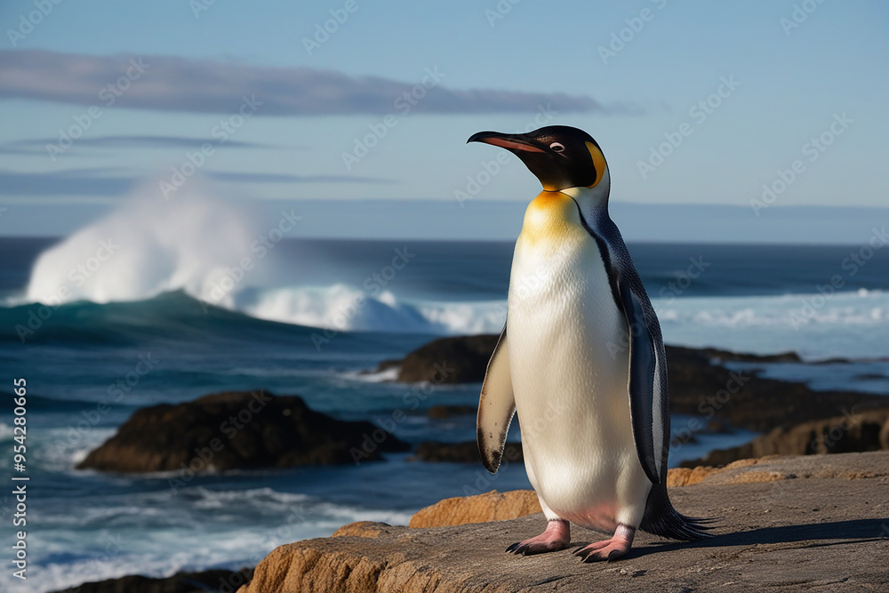 Fototapeta premium a king penduin standing on sea rock