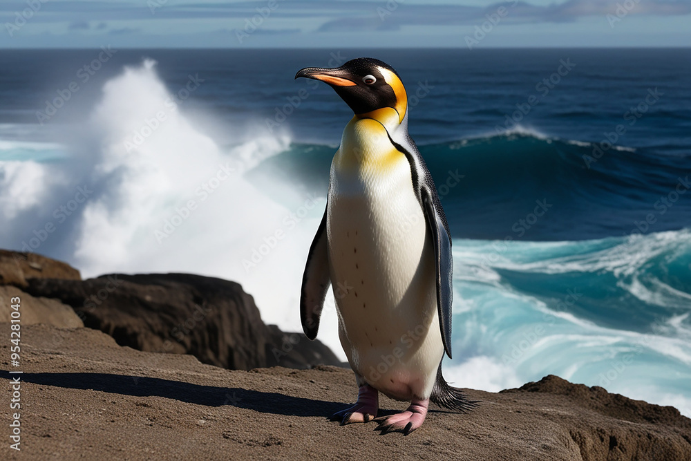 Fototapeta premium a king penduin standing on sea rock