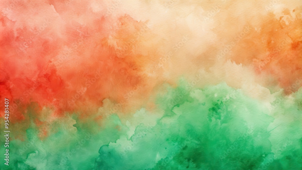 Fototapeta premium Warm coral and green watercolor texture perfect for artistic backgrounds, watercolor, coral, green, texture, abstract, art