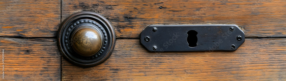 Antique Door Knob and Keyhole on Weathered Wood Antique Door Knob and Keyhole on Weathered Wood