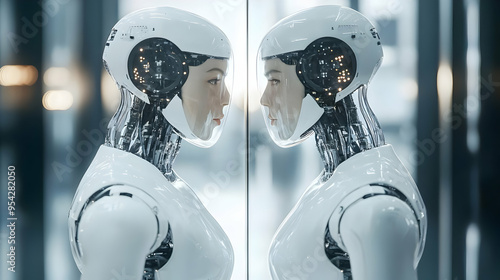 Two white humanoid robots f...