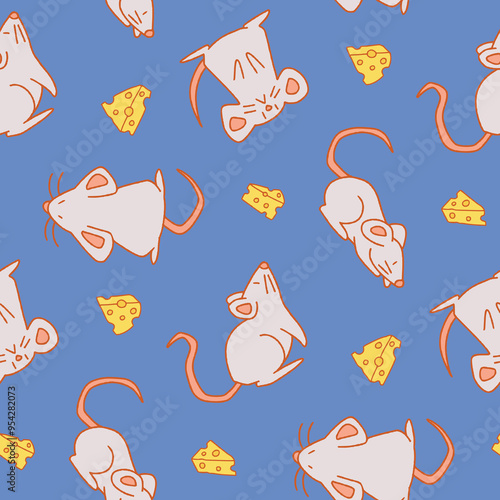 Rat Cheese Mouse Vector Seamless Pattern illustration for Print, Wallpaper, Decoration.