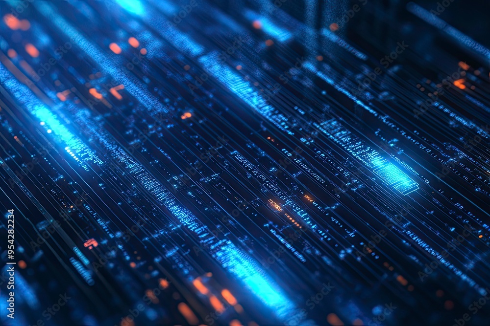 Obraz premium Abstract blue background data technology glowing lines , ai 