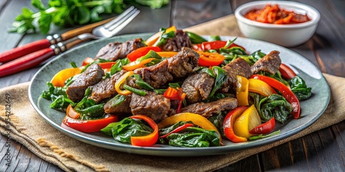 Delicious Nigerian suya with spinach and peppers, a flavorful and protein-rich dish