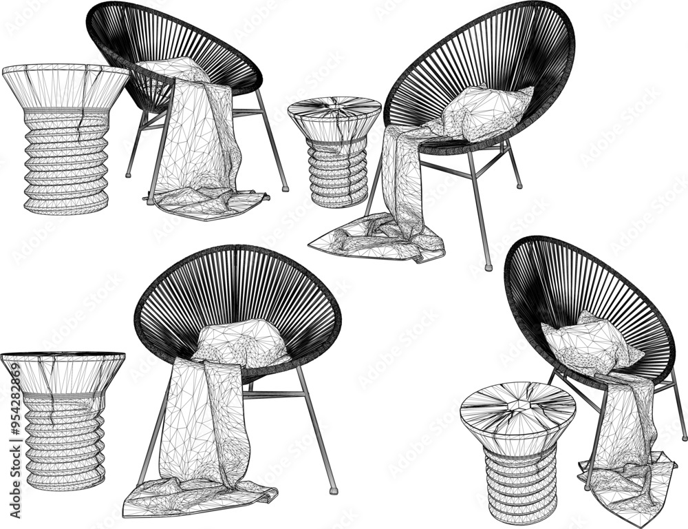 Φωτογραφία Vector sketch illustration silhouette design image of furniture chair and table