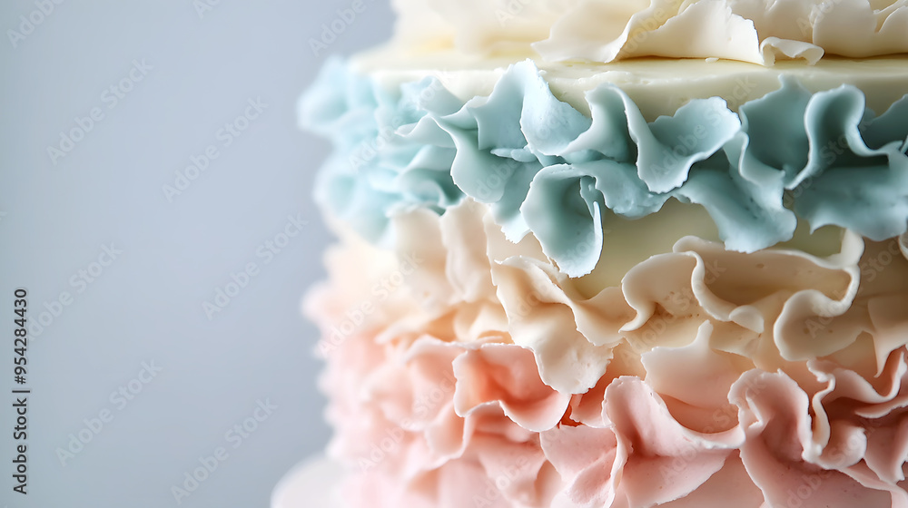 Buttercream Ruffles Cake with delicate layers of ruffled frosting in soft pastel colors Buttercream Ruffles Cake with delicate layers of ruffled frosting in soft pastel colors