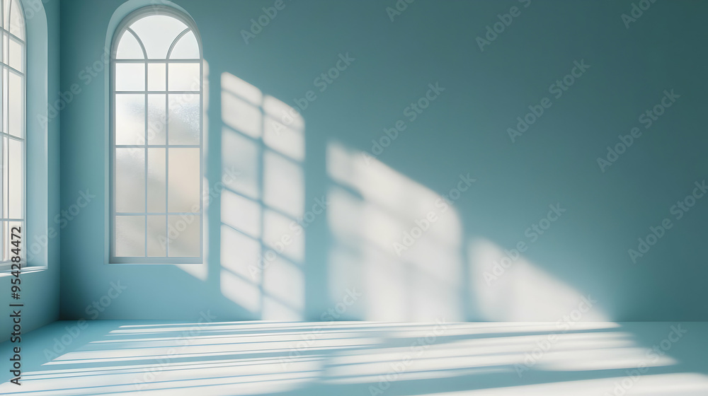 Fototapeta premium Light Through Windows in Blue Room with Copy Space