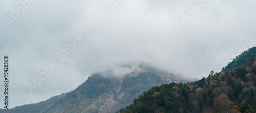 Scene of Kamikochi National Park, Hotaka mountain and Azusa river, Nagano Prefecture, Japan. Landmark for tourists attraction. Japan Travel, Destination and Vacation concept photo