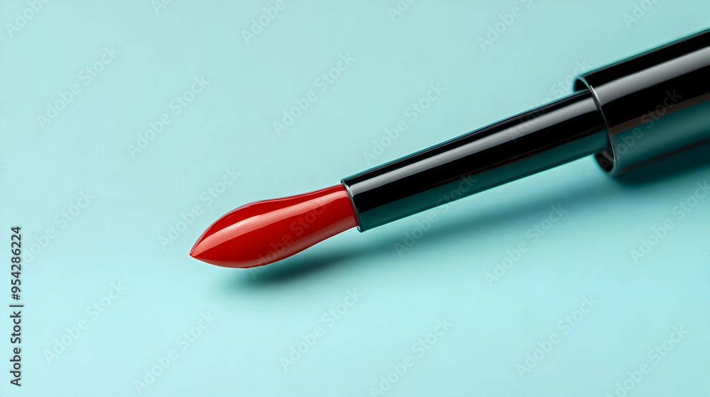 Red Lip Gloss Applicator on Blue Background