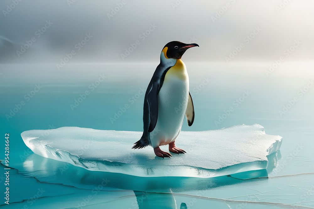 Obraz premium A king penguin stand proudly on ice rock