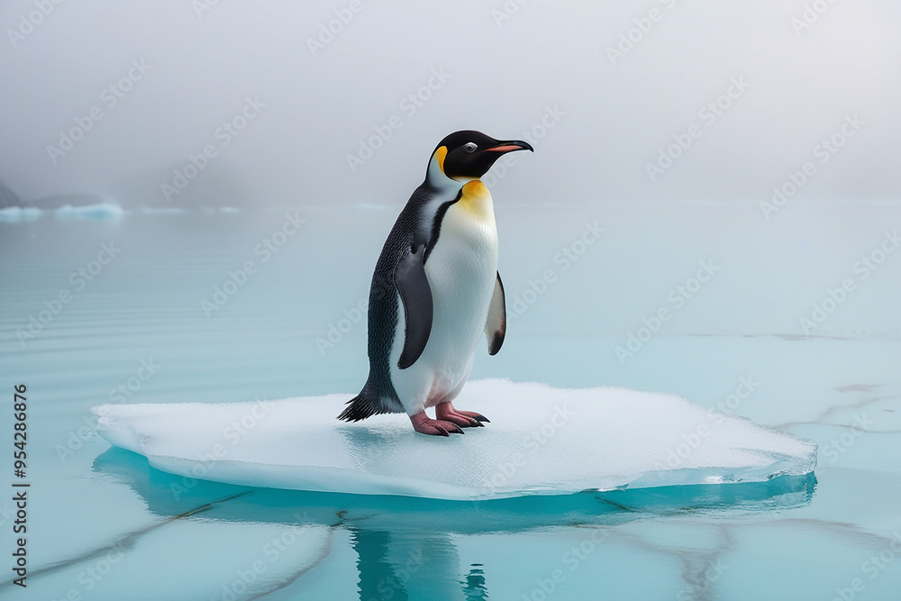Obraz premium A king penguin stand proudly on ice rock