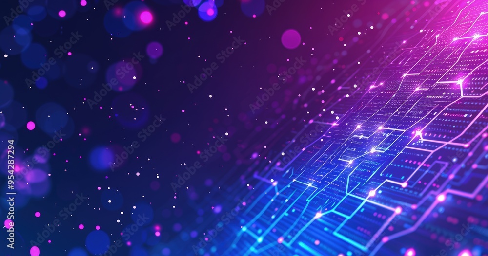 Abstract digital design with glowing circuits and bokeh effects. Abstract digital design with glowing circuits and bokeh effects.