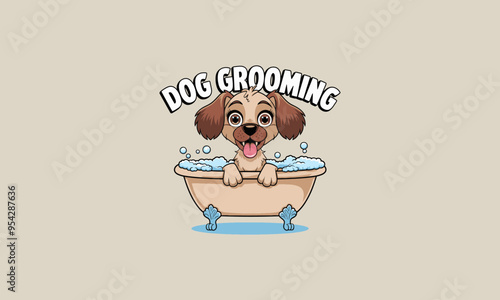logo design template of a dog grooming vector flat design