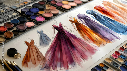 Watercolor sketches of gown...