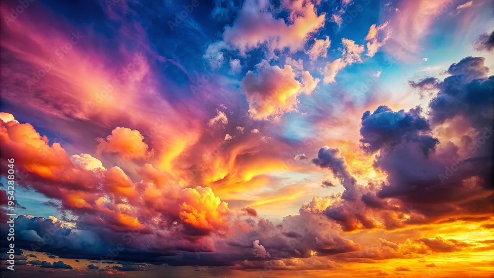Colorful gradient sky at sunset with fluffy clouds, creating a mesmerizing abstract nature background Colorful gradient sky at sunset with fluffy clouds, creating a mesmerizing abstract nature background