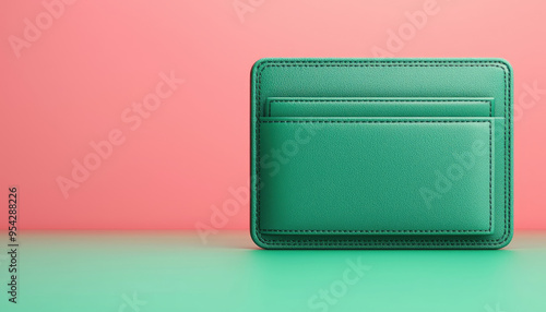 A stylish green cardholder on a colorful background, perfect for showcasing modern design and organization. photo