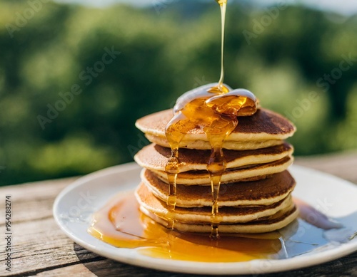 Wallpaper Mural Fluffy Pancakes Drizzled with Golden Maple Syrup Cascading Down

 Torontodigital.ca