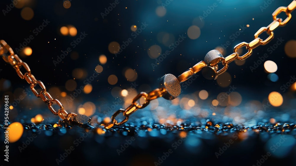 A close-up of a shimmering gold chain against a blurred background of sparkling lights, showcasing elegance and luxury. A close-up of a shimmering gold chain against a blurred background of sparkling lights, showcasing elegance and luxury.