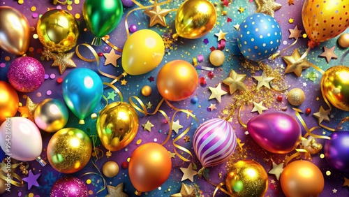 Wallpaper Mural Vibrant and colorful New Year's Eve celebration background with confetti, balloons, and ornate gold decorations, Torontodigital.ca