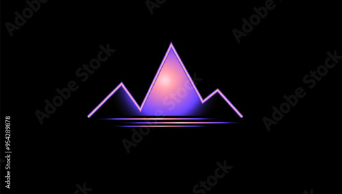 Glowing graphic, pyramid background,  neon stock exchange, mountains eps, hologram cyberspace banner, Purple vector illustration