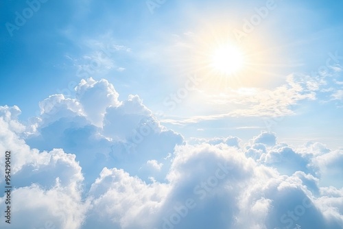 Beautiful view of blue sky with clouds at sunrise. Partly cloudy.Background cloud summer. Cloud summer. Sky cloud clear with sunset. Natural sky cinematic beautiful yellow and white texture , ai
