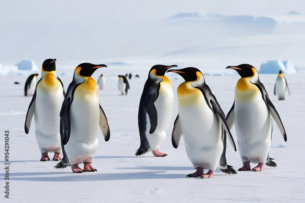 Fototapeta premium A serene landscape of Antacita with a group of penguin