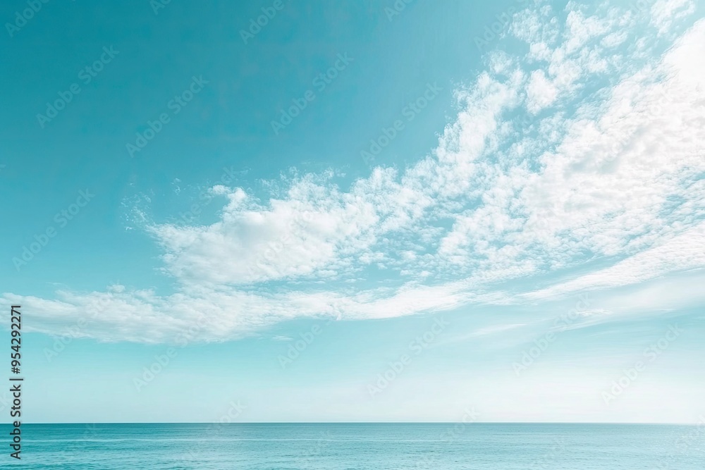 Obraz premium Summer blue sky cloud gradient light white background. Beauty clear cloudy in sunshine calm bright winter air bacground. Gloomy vivid cyan landscape in environment day horizon skyline view spring , ai